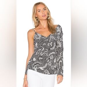 Diane Von Furstenberg Floral Paisley Asymmetric Ruffle Silk Serret Top Size 10